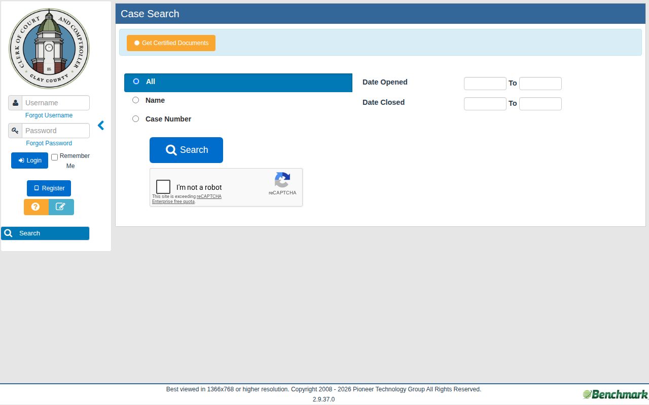 Clay County released inmate court record search fields