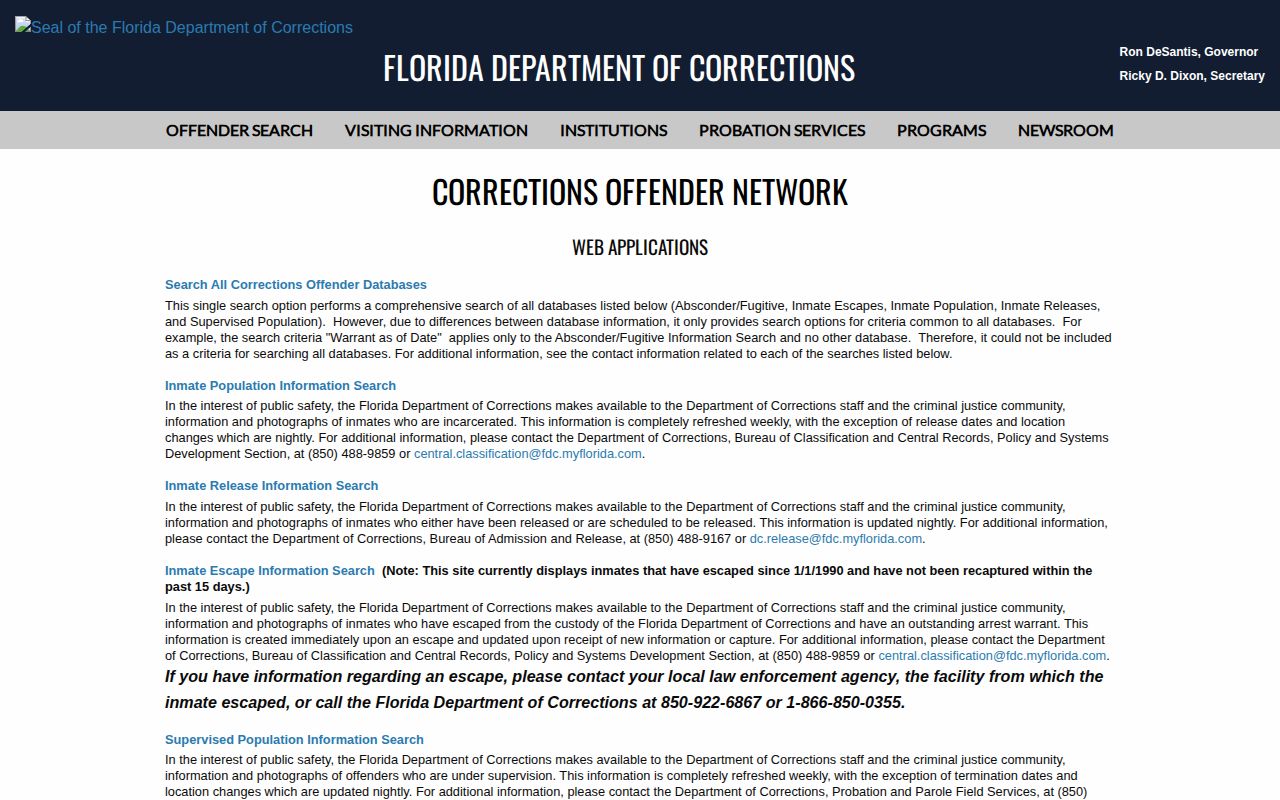 Florida Department of Corrections release searches for Clay County cases