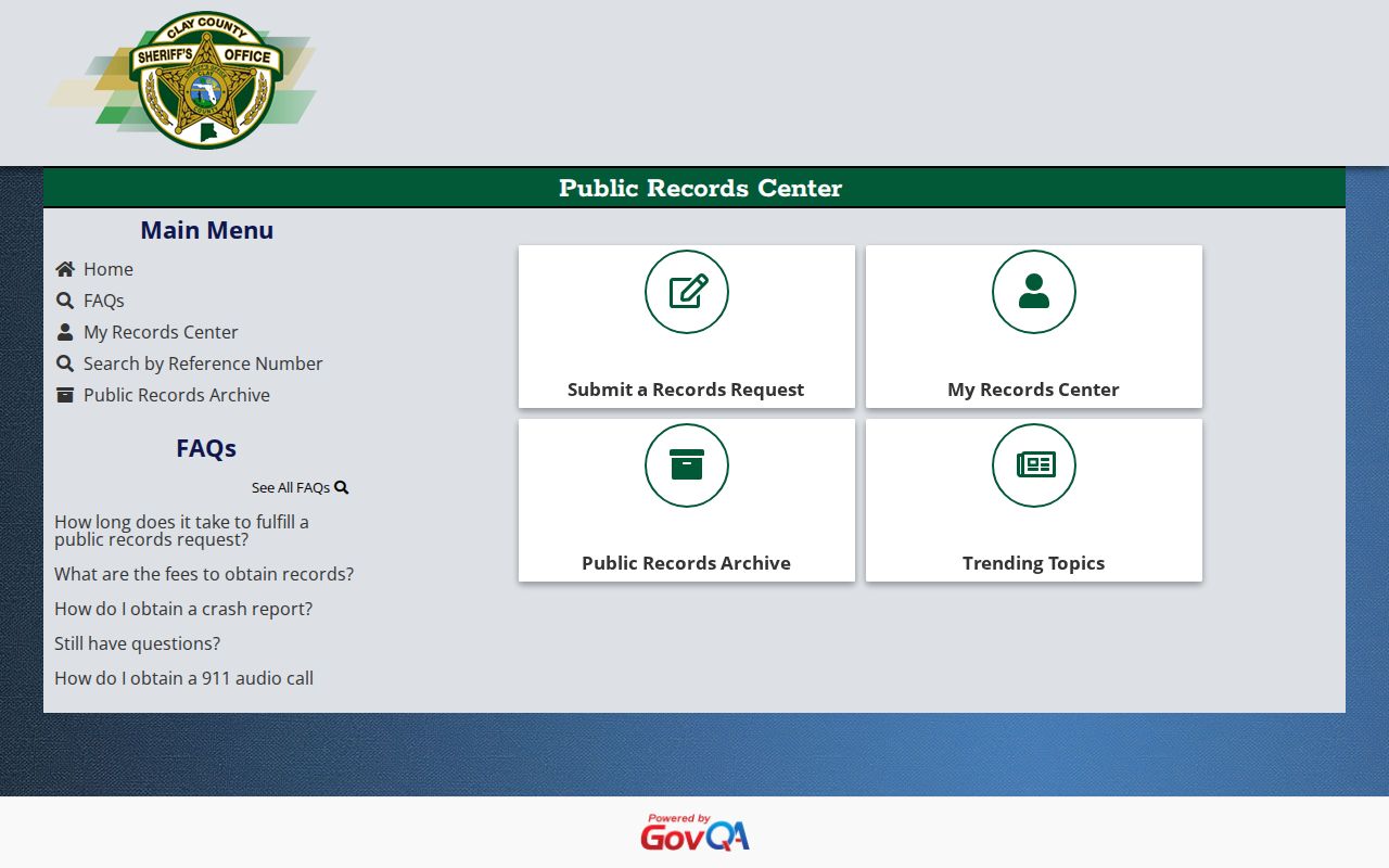 Clay County Sheriff online public records submission and tracking portal